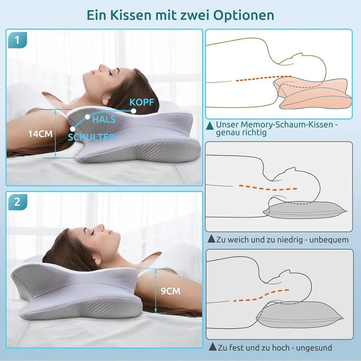 Memory Foam Kissen ergonomisches Nackenkissen Seiten Rücken – Luxus-Kollektion