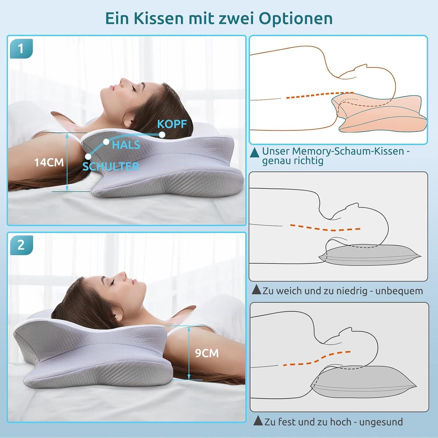 Memory Foam Nackenkissen Seitenschläfer ergonomisch 63 x 38 x 14 cm