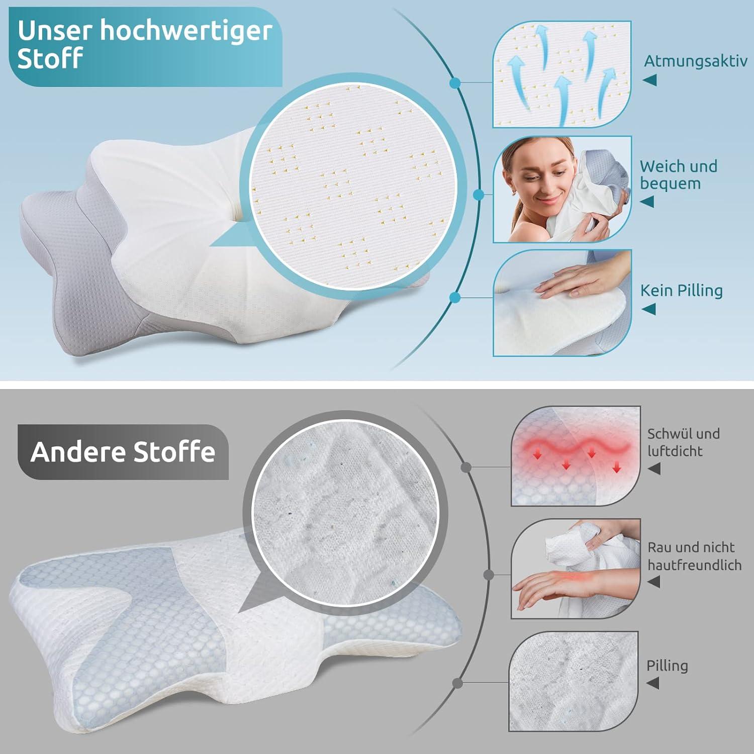 DONAMA Memory Foam Kissen ergonomisches Nackenkissen Seitenschläferkissen Grau