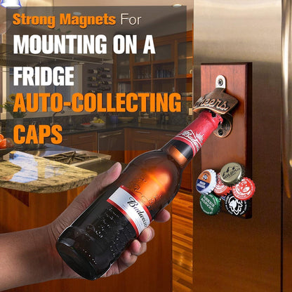 Magnetischer Wand Flaschenöffner aus Holz Kronkorken Fänger