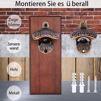 Magnetischer Wand Flaschenöffner aus Holz Kronkorken Fänger