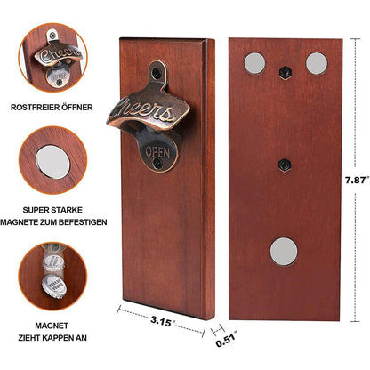 Magnetischer Wand Flaschenöffner aus Holz Kronkorken Fänger
