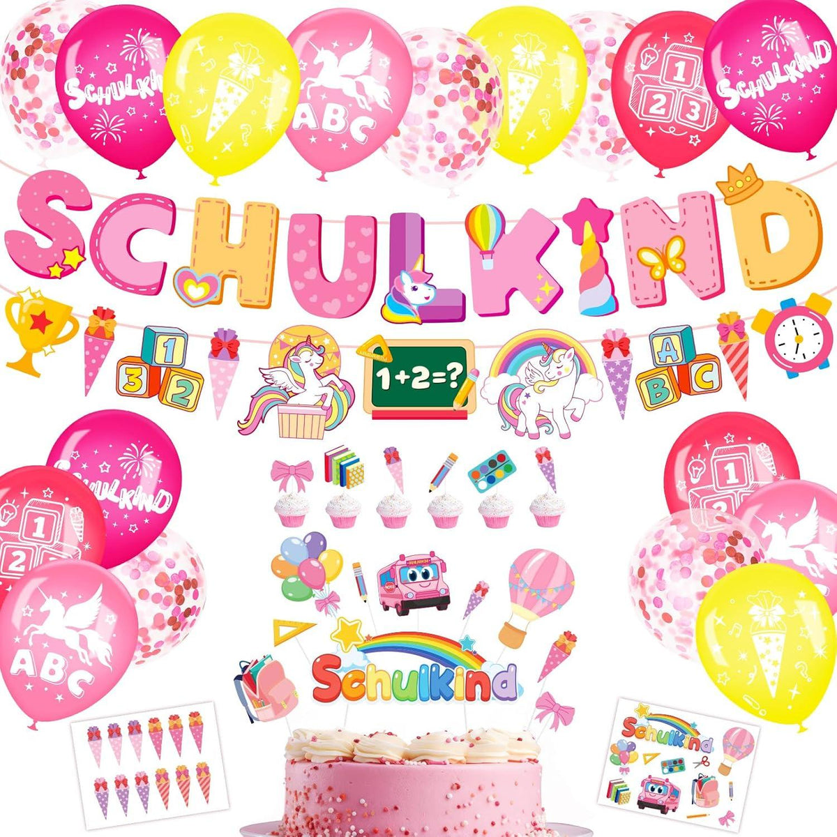 Einhorn Einschulung Deko Set Luftballons Girlande Zuckertüte