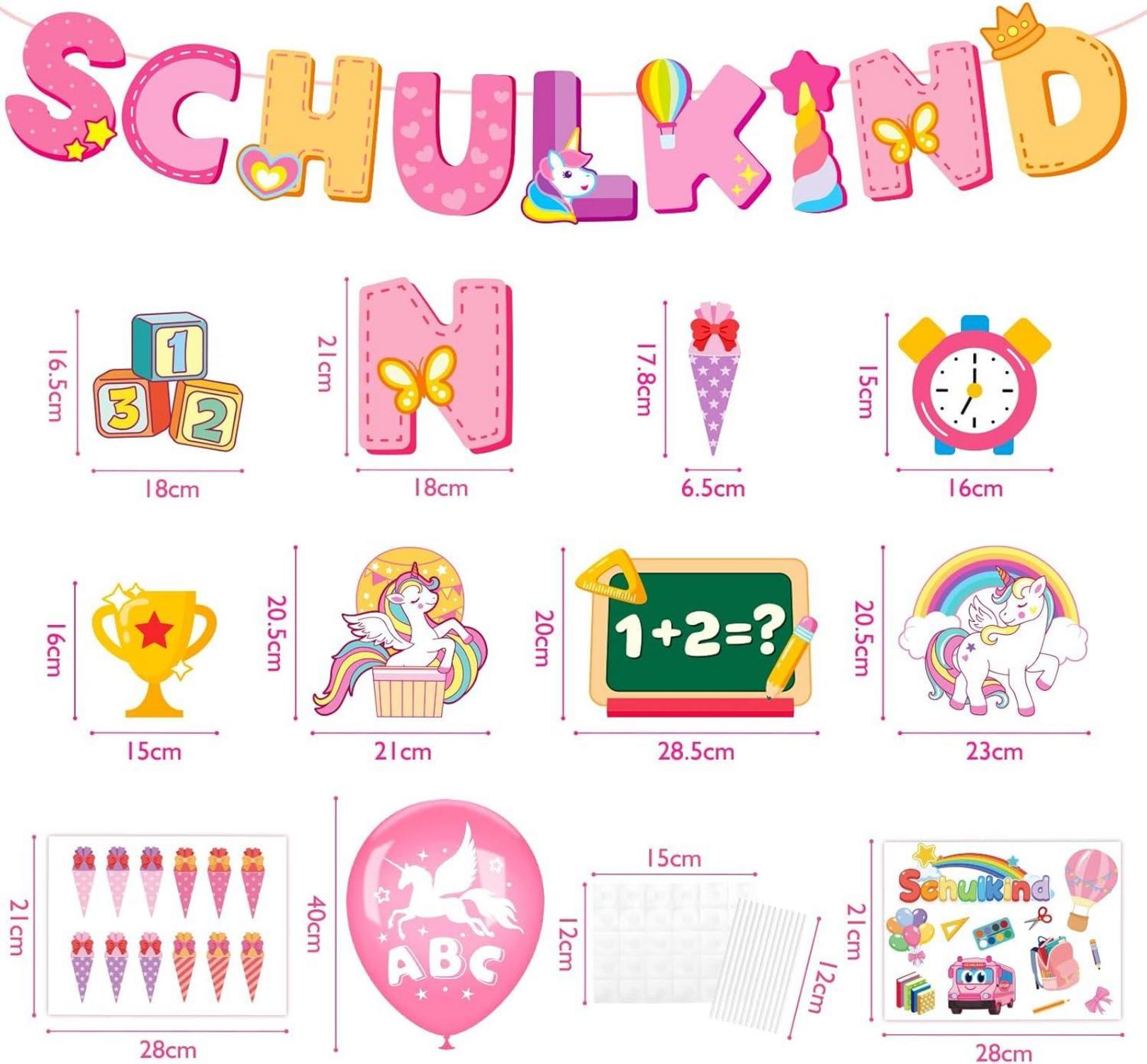 Einhorn Einschulung Deko Set Luftballons Girlande Zuckertüte