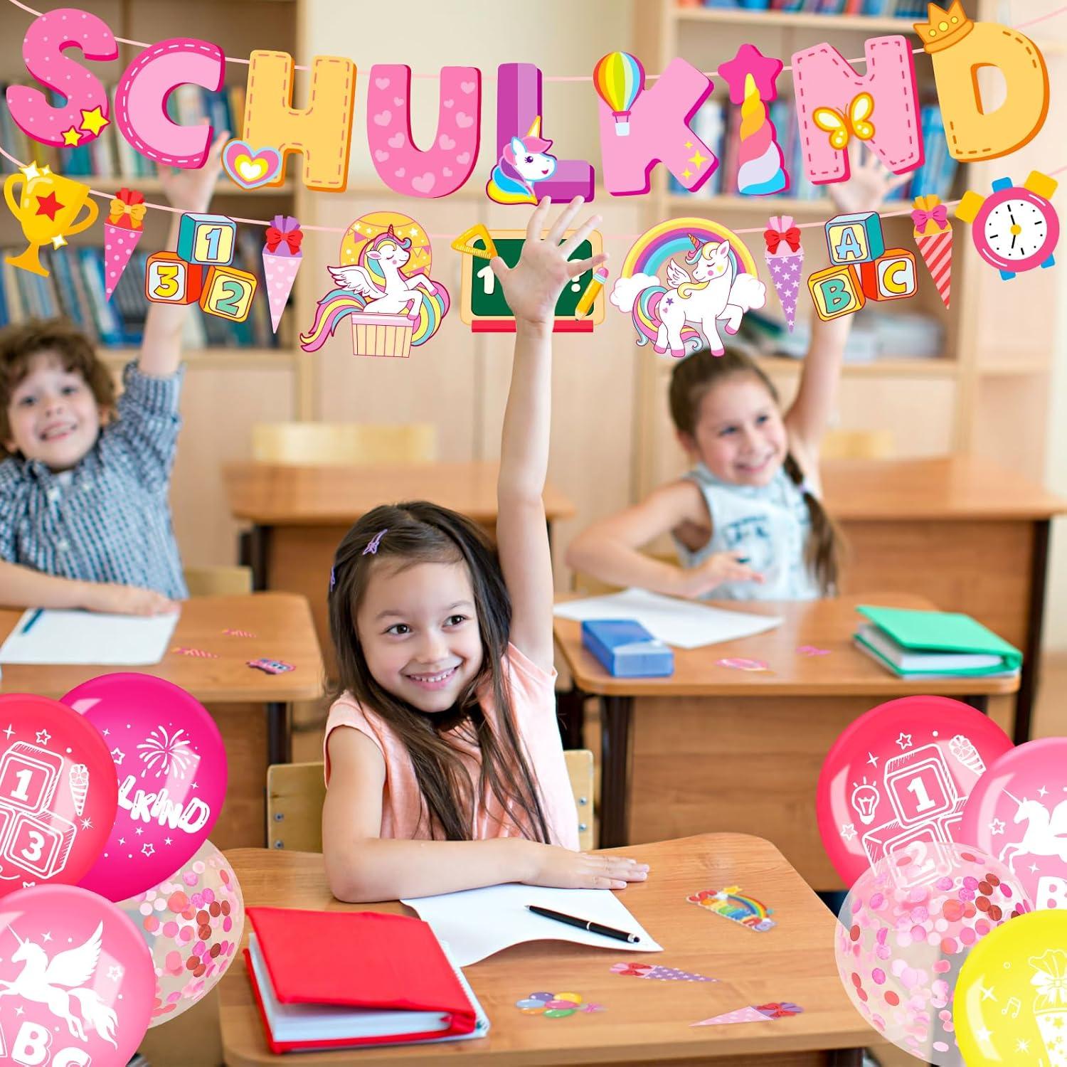 Einschulung Mädchen Deko Einhorn Schulanfang Set Rosa Luftballons