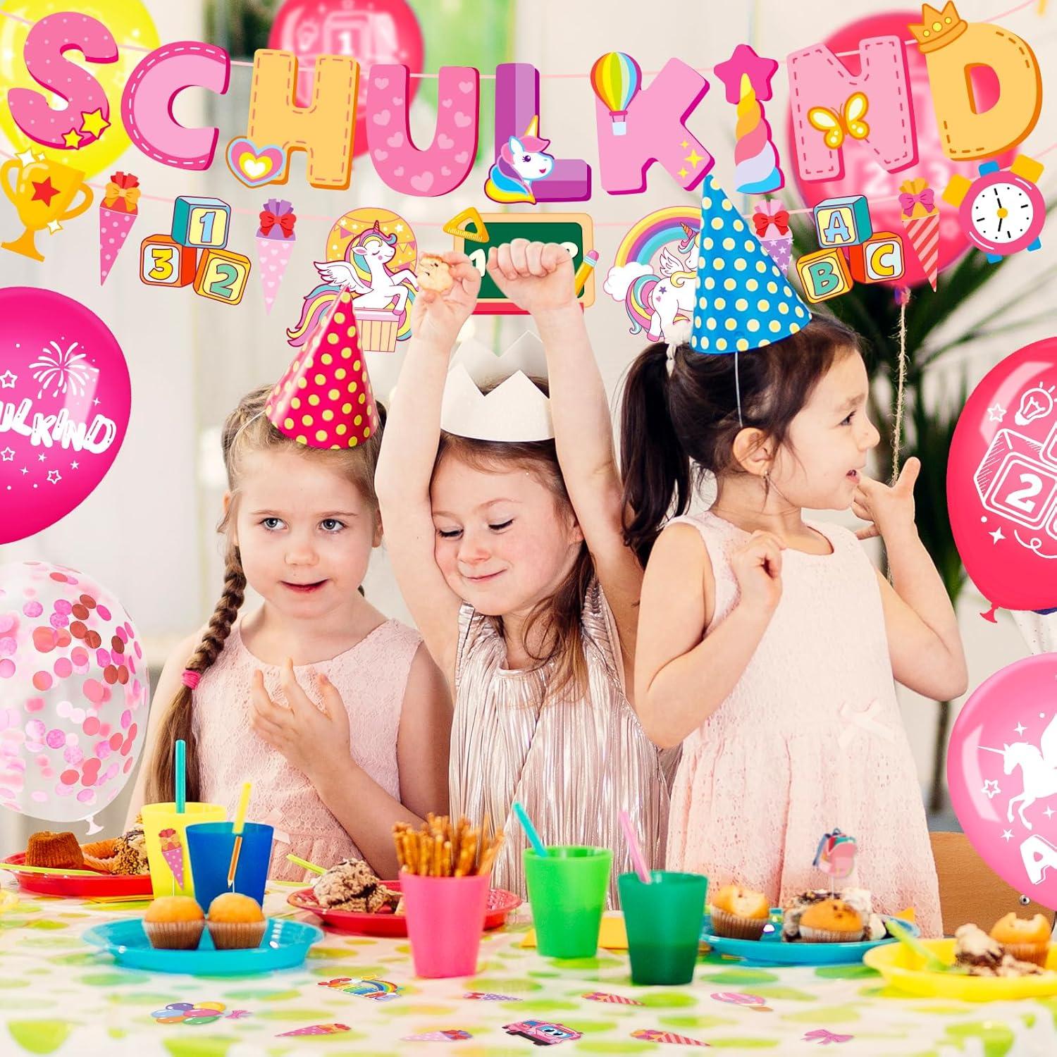 Einschulung Mädchen Einhorn Deko Set Schulanfang rosa Luftballons