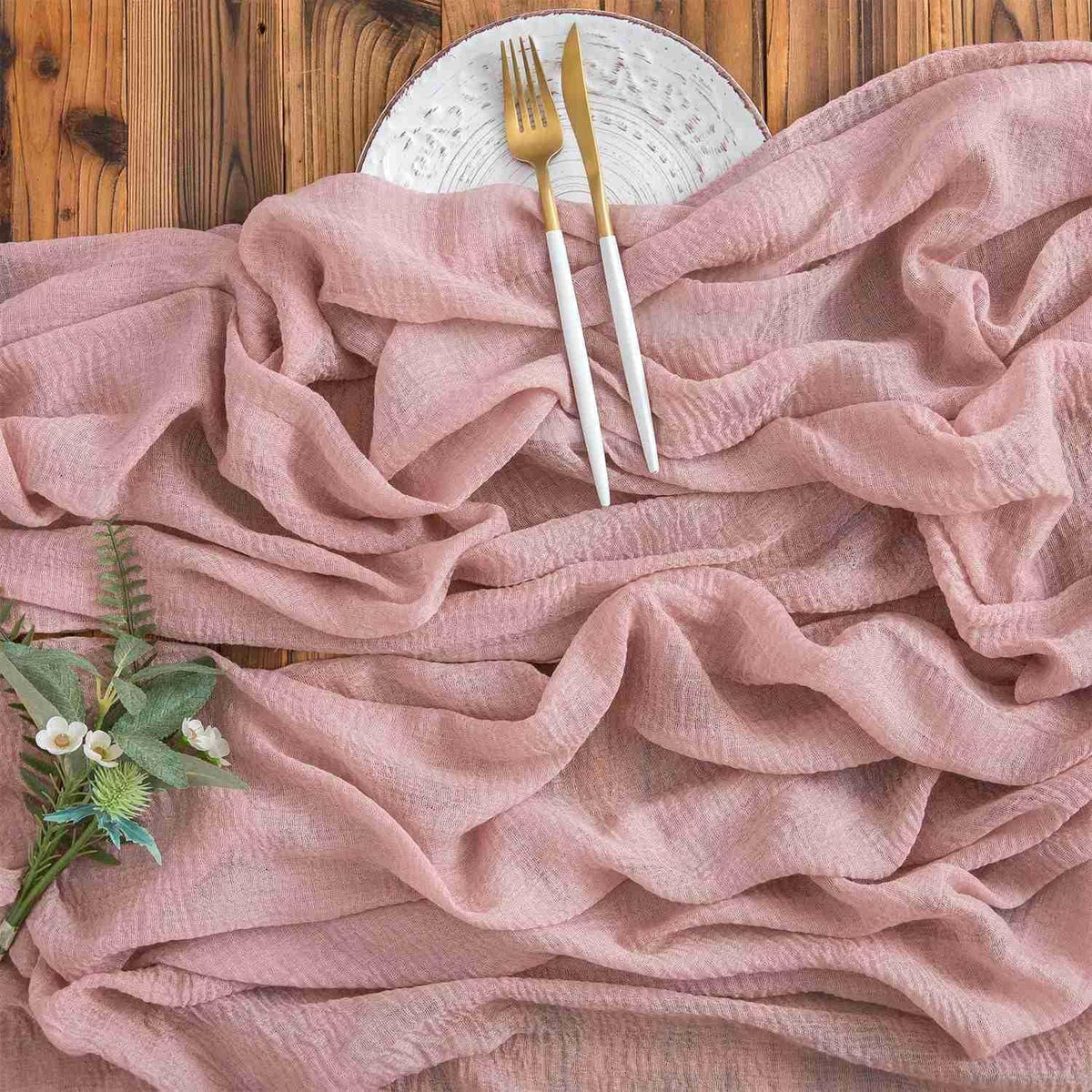 Musselin Tischläufer Altrosa Vintage 300x80cm Hochzeit Waschbar