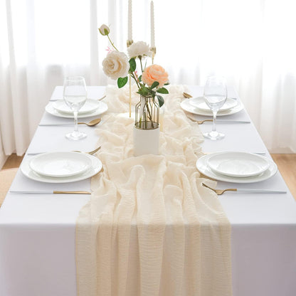Hochwertiger Tischläufer aus weichem Musselin-Stoff Beige 300 x 80cm