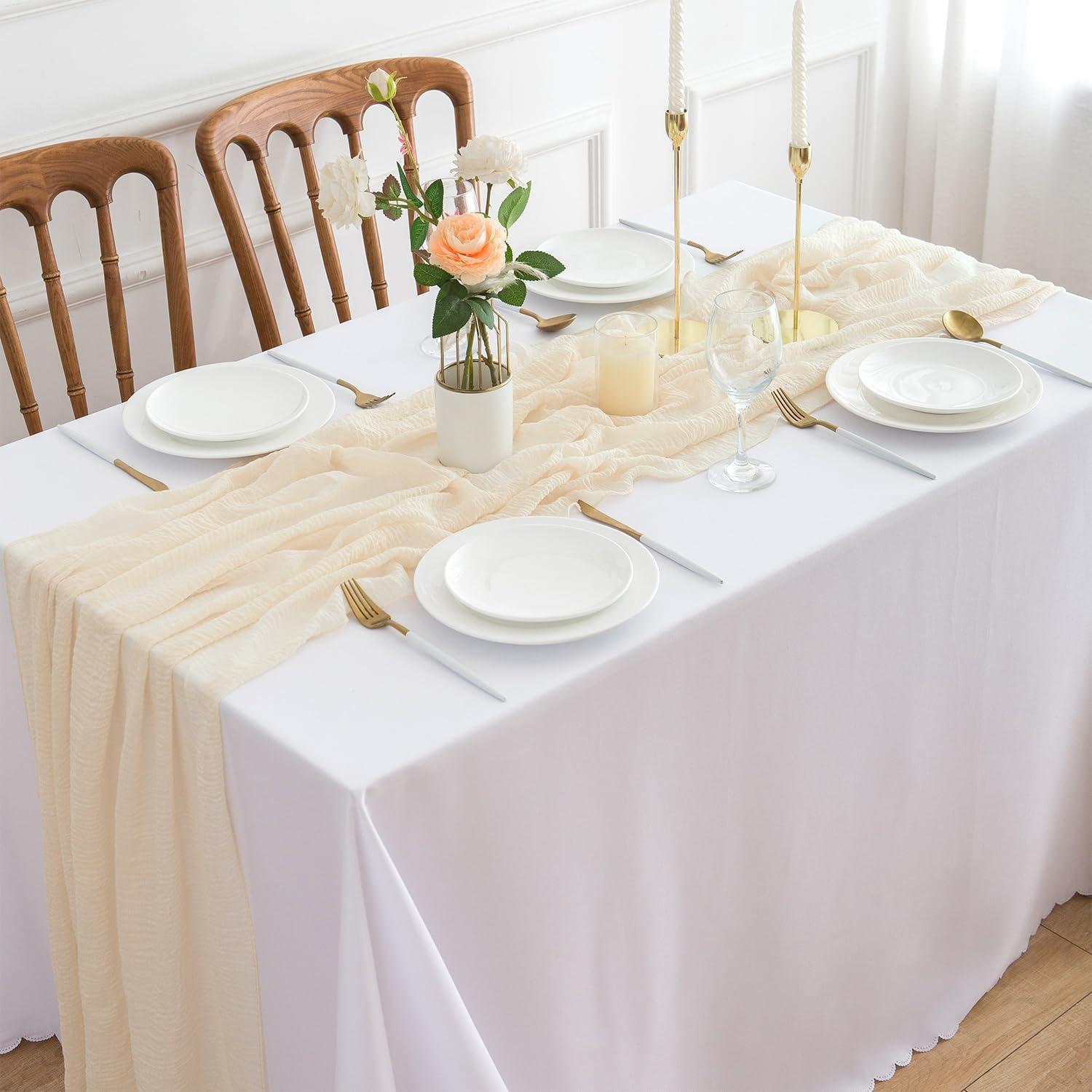 Tischläufer 300x80cm Musselin Stoff Beige Creme Käsetuch Hochzeit