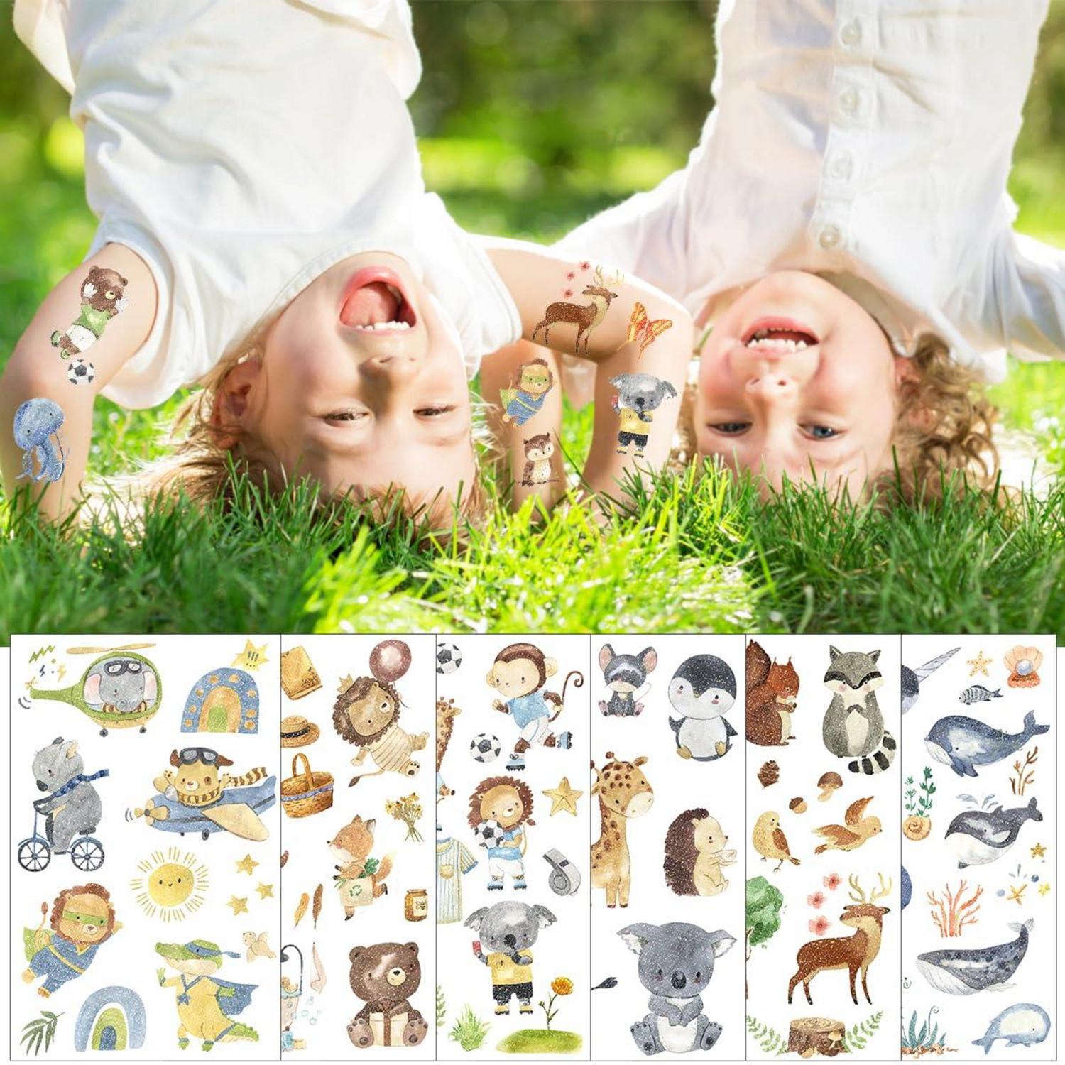 Glitzertattoos Kinder Set Einhorn Dino Meerjungfrau Hautfreundlich