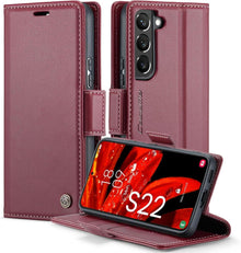 Samsung Galaxy S22 5G Handyhülle Leder RFID Standfunktion 6,1 Zoll Rot