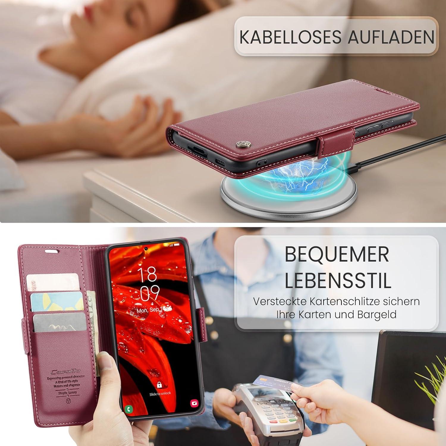 Samsung Galaxy S22 5G Handyhülle RFID Leder Case Weinrot 6,1 Zoll