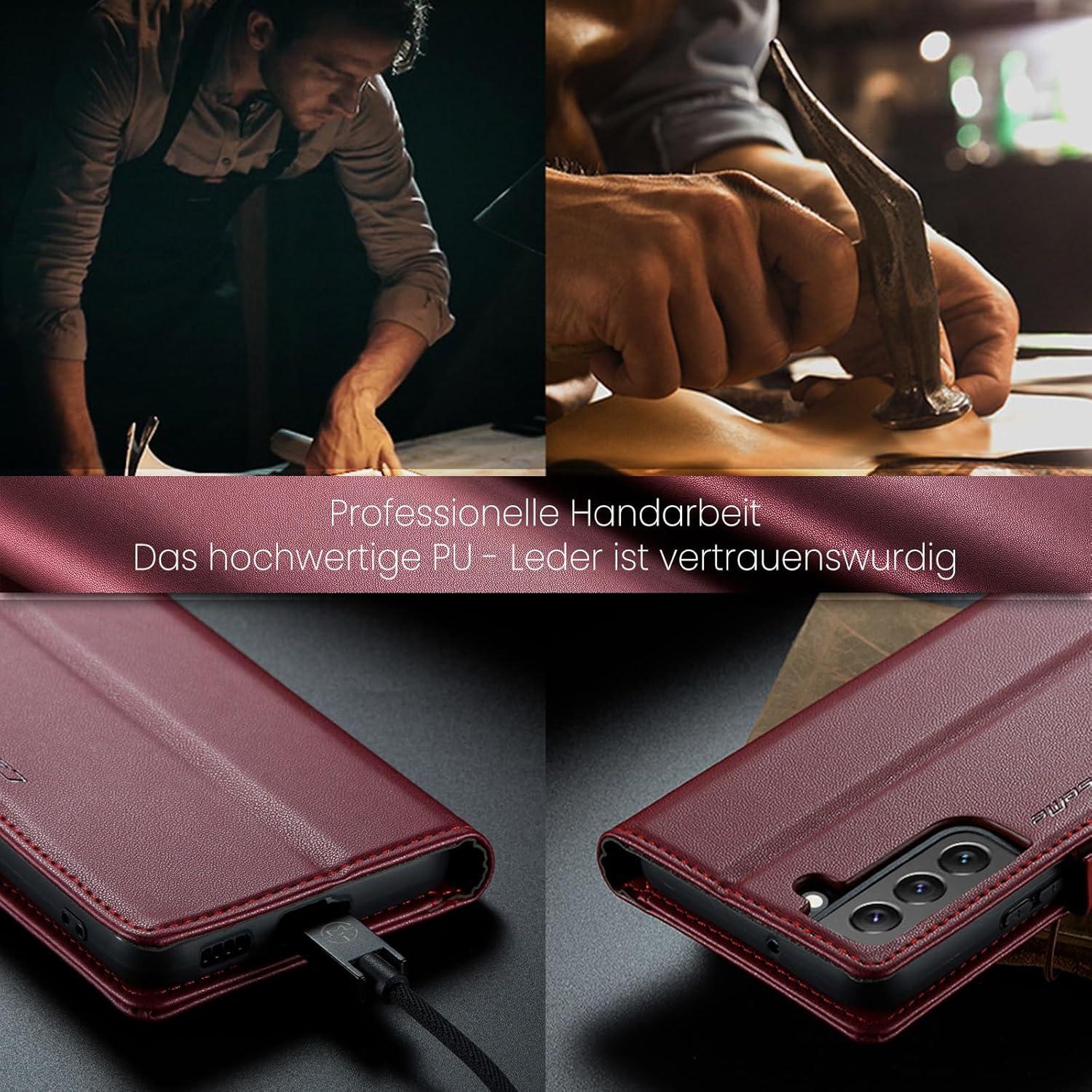 Samsung Galaxy S22 5G Handyhülle Wein Rot Leder Flip Wallet RFID