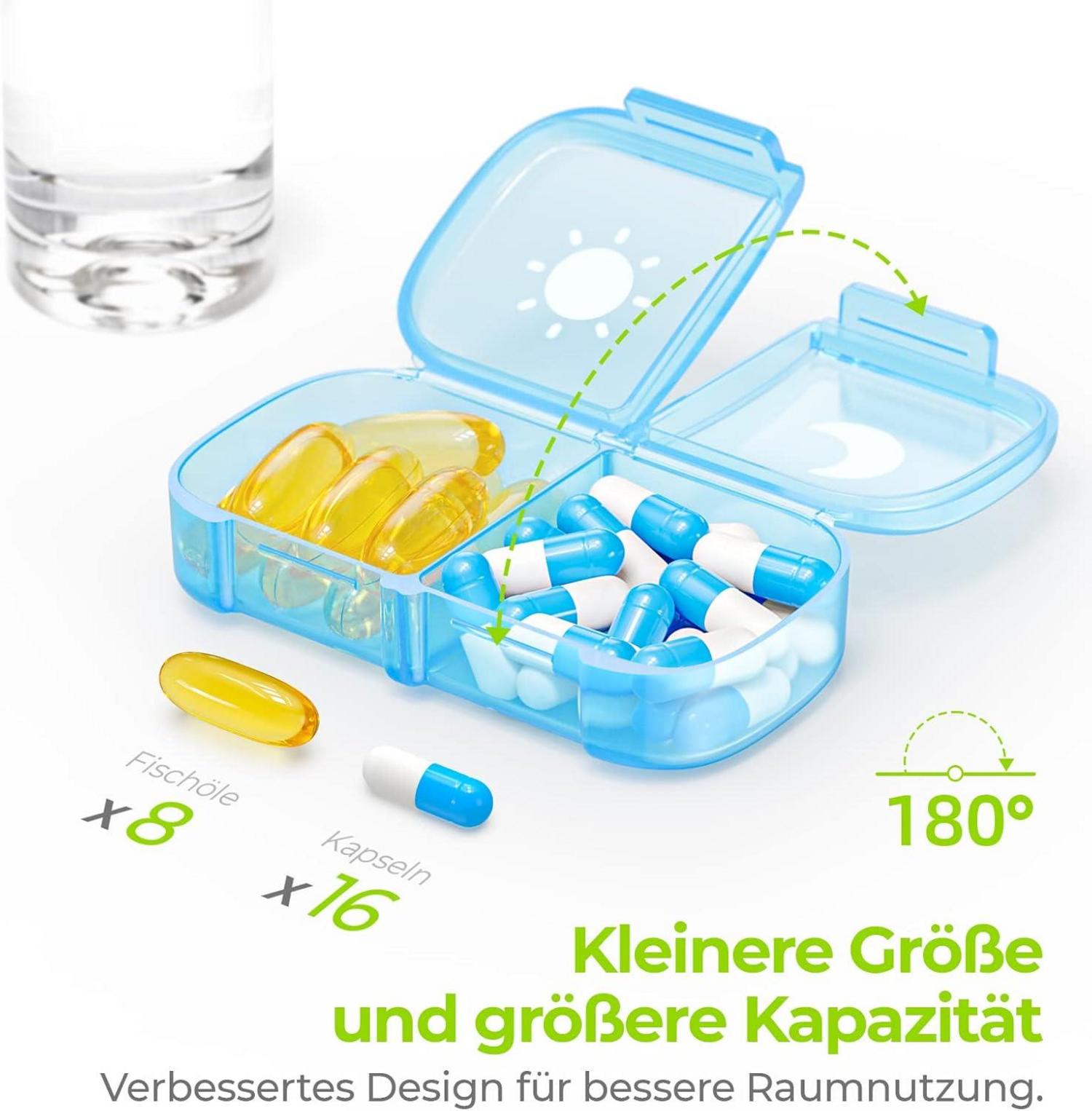 Tablettenbox 7 Tage Morgens Abends Pillendose 2 Fächer Blau