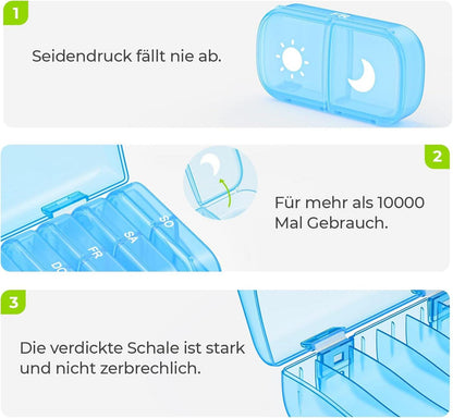 Tablettenbox 7 Tage Pillendose 2 Fächer Medikamentenbox_BLAU