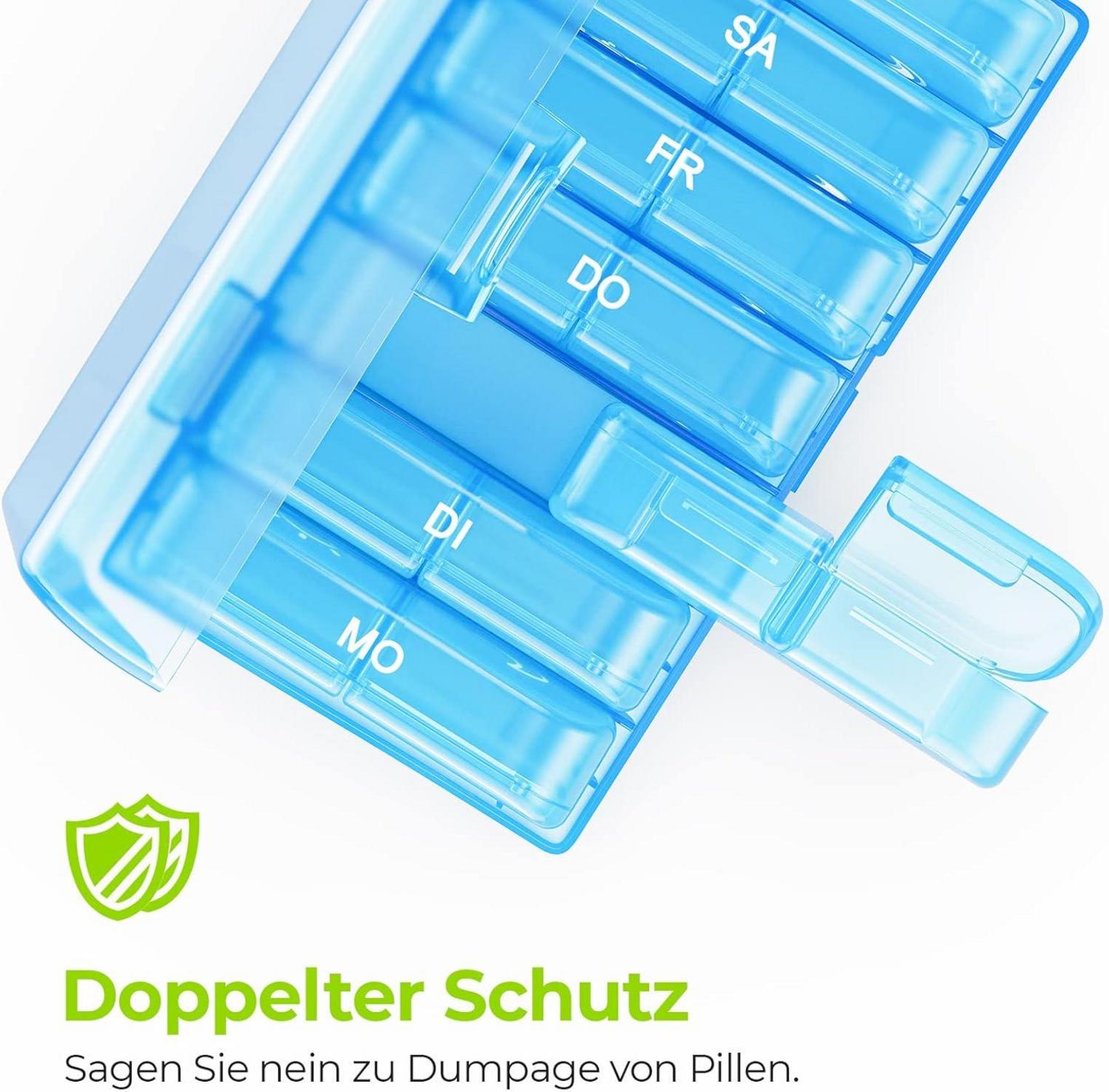 AUVON Tablettenbox 7 Tage Morgens Abends 2 Fächer Feuchtigkeitsbeständig Handtasche