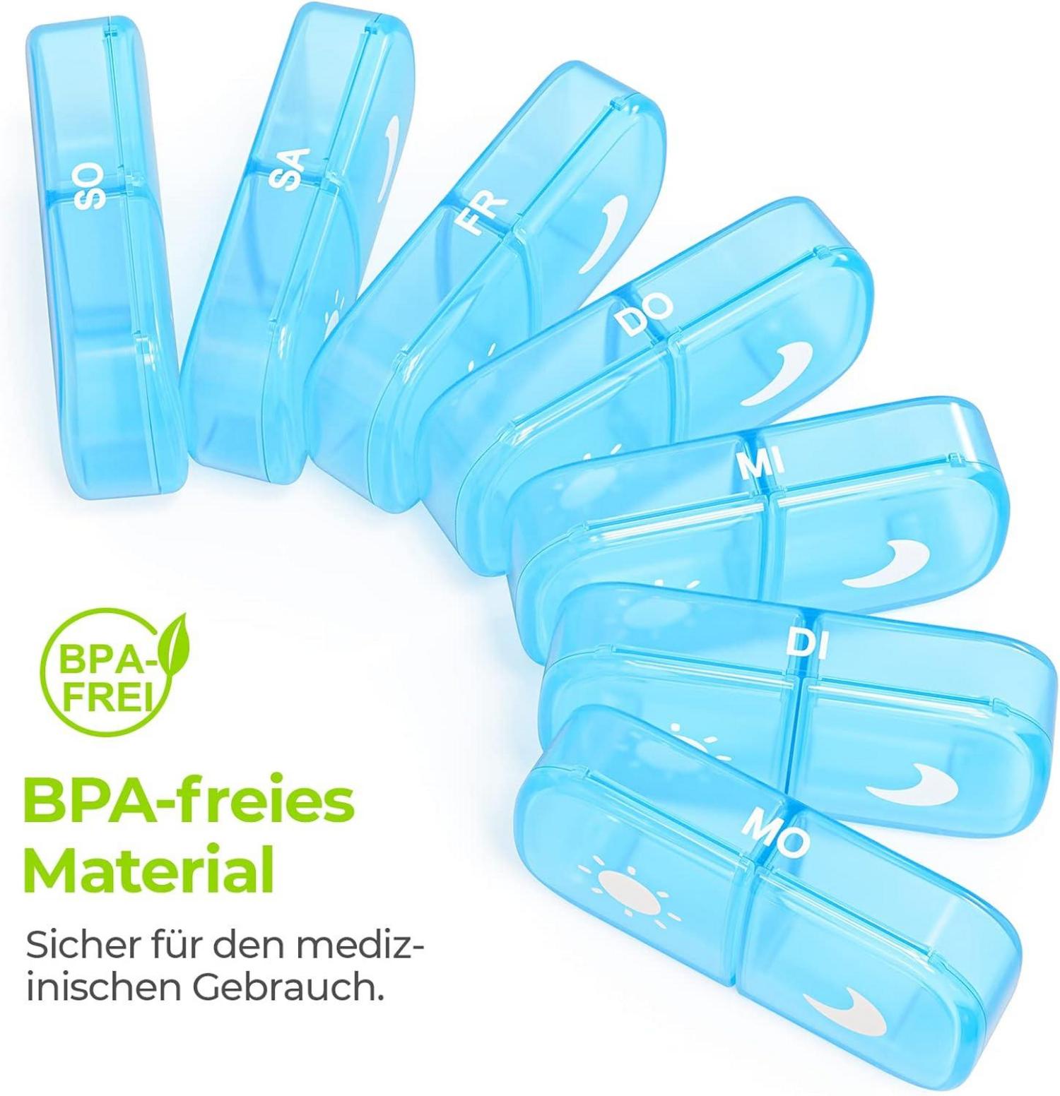 Tablettenbox 7 Tage Morgens Abends Pillendose 2 Fächer für Handtasche