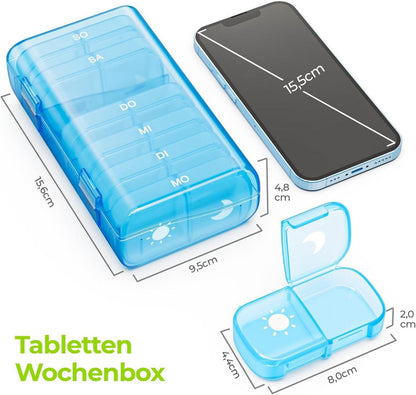 Tablettenbox 7 Tage Morgens Abends Pillendose 2 Fächer für Handtasche