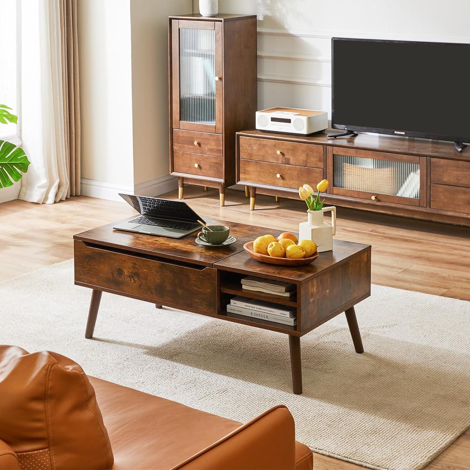Couchtisch Höhenverstellbar Ausziehbar für Wohnzimmer Vintage Braun