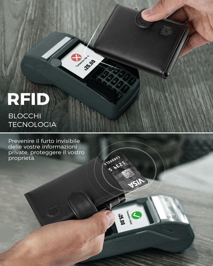 DODENSHA Airtag RFID Kreditkartenetui mit Münzfach 8-10 Karten Schwarz