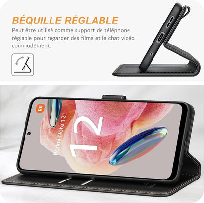 Xiaomi Redmi Note 12 4G Hülle Schwarz Leder Klapphülle Standfunktion