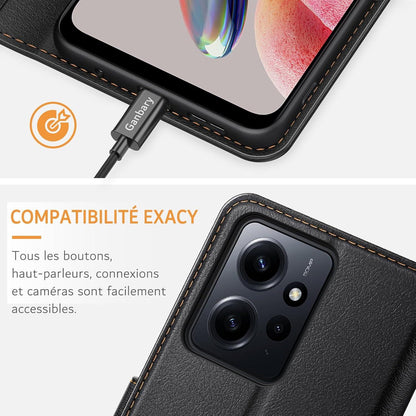 Xiaomi Redmi Note 12 4G Handyhülle Schwarz Leder Klapphülle mit Kartenschlitzen