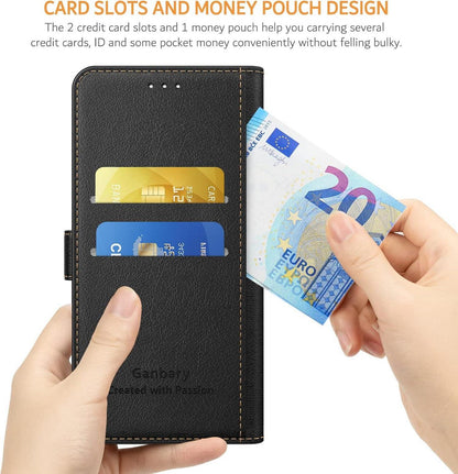 Xiaomi Redmi Note 12 Pro+ 5G Handyhülle aus Premium-Leder mit Kartenschlitzen und Standfunktion in Schwarz