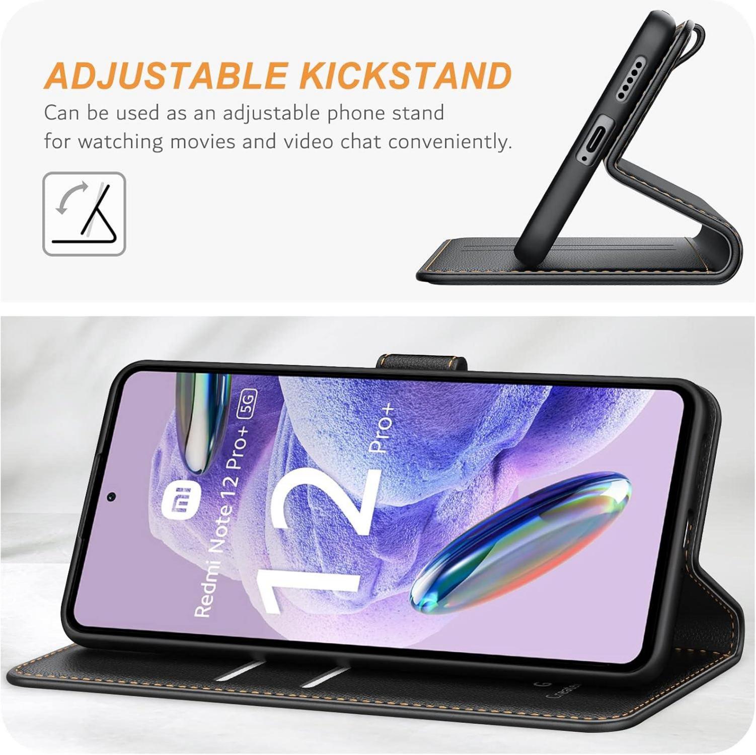 Handyhülle Xiaomi Redmi Note 12 Pro+ 5G Leder Klapphülle Schwarz
