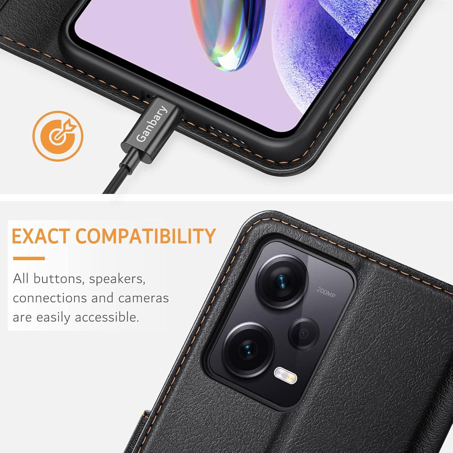Xiaomi Redmi Note 12 Pro+ 5G Handyhülle aus Premium-Leder mit Kartenschlitzen und Standfunktion in Schwarz