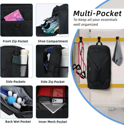 NUBILY Sporttasche Herren Damen Wasserdicht 55L Groß Schwarz