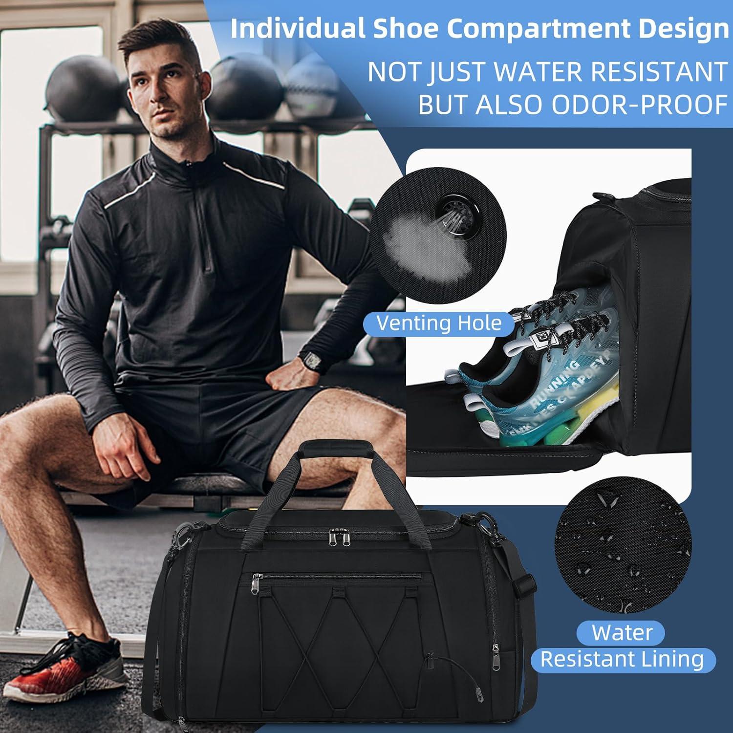 Sporttasche NUBILY Herren Damen 55L Schwarz Wasserdicht mit Schuhfach