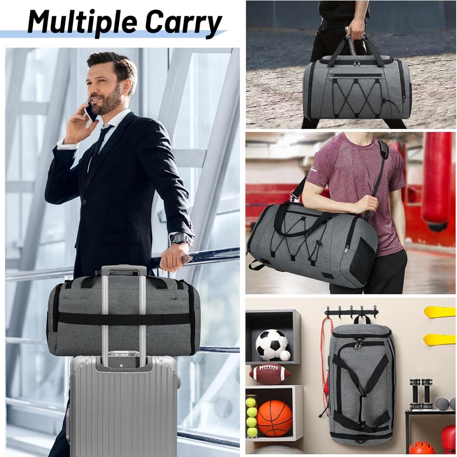 NUBILY Sporttasche Herren Damen 55L Groß Wasserdicht Grau