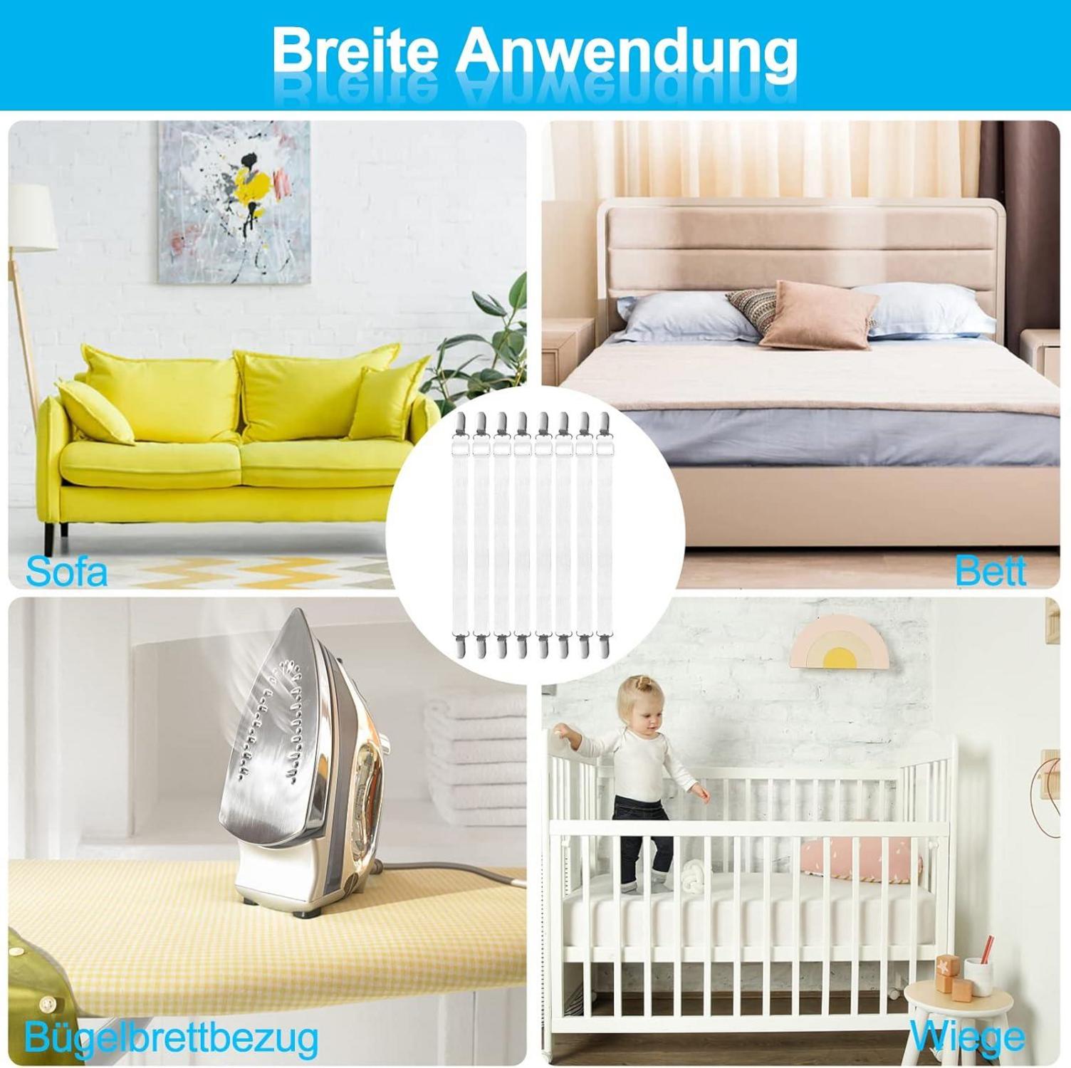 Verstellbare Elastische Bettlakenspanner mit Metallclips 8 Stück White