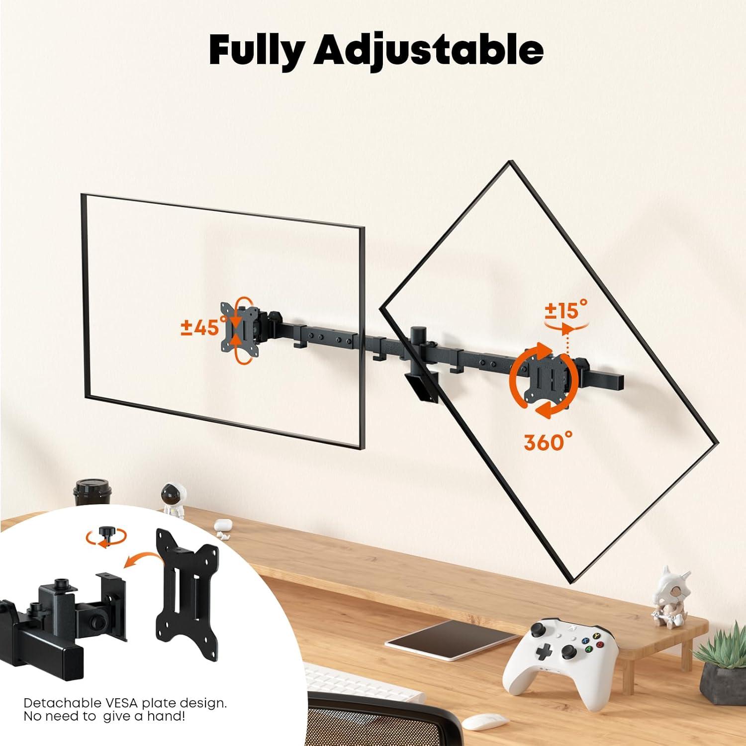 Putorsen Monitor Wandhalterung für 2 Monitore bis 10KG, Voll Einstellbar, VESA 75/100, Schwarz