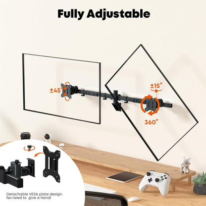 Putorsen Monitor Wandhalterung für 2 Monitore bis 10KG, Voll Einstellbar, VESA 75/100, Schwarz