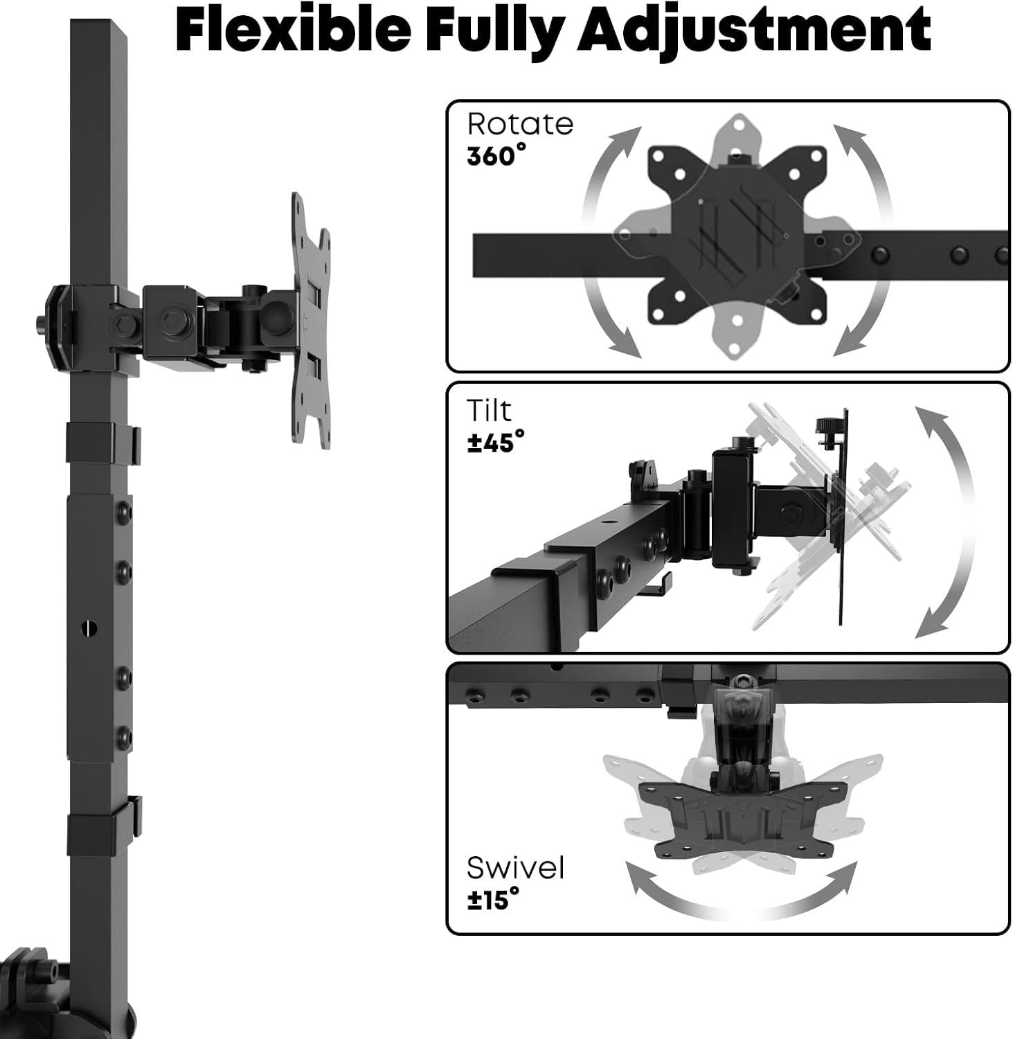 Putorsen Monitor Wandhalterung für 2 Monitore bis 10KG, Voll Einstellbar, VESA 75/100, Schwarz