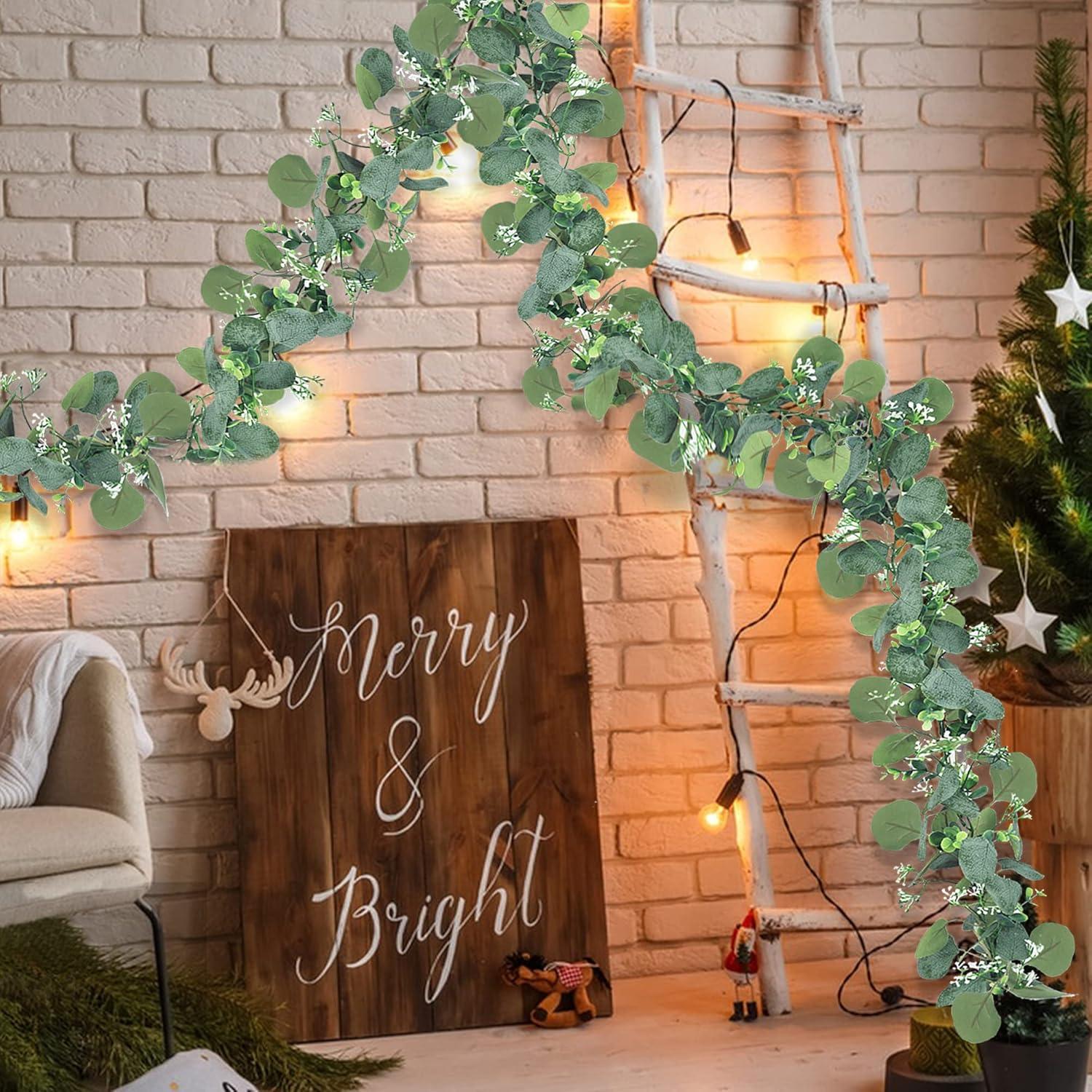 Künstliche Eukalyptus Girlande 2er Set 1,8m Grün Weiß Hochzeit Deko