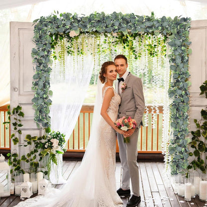 Künstliche Eukalyptus Girlande 1,8m Hängend Weiß Blumen Hochzeit