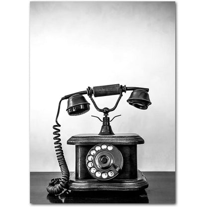 Poster Set Schwarz Weiß Vintage Kameras Telefone Wanddeko