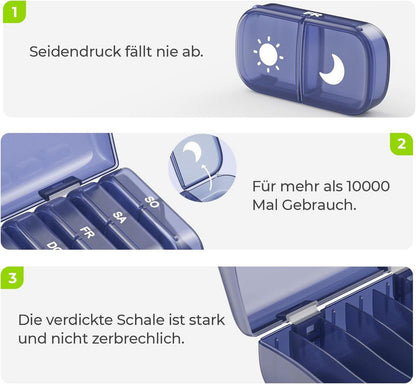 Tablettenbox 7 Tage Pillendose 2 Fächer feuchtigkeitsbeständig