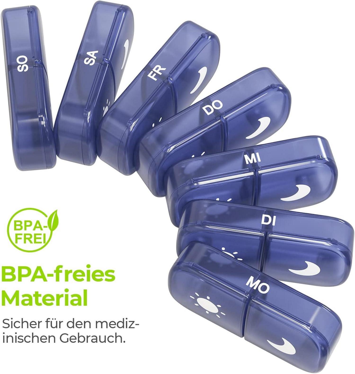 Tablettenbox 7 Tage Pillendose 2 Fächer feuchtigkeitsbeständig Blau