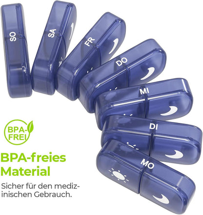 Tablettenbox 7 Tage Pillendose 2 Fächer feuchtigkeitsbeständig Blau