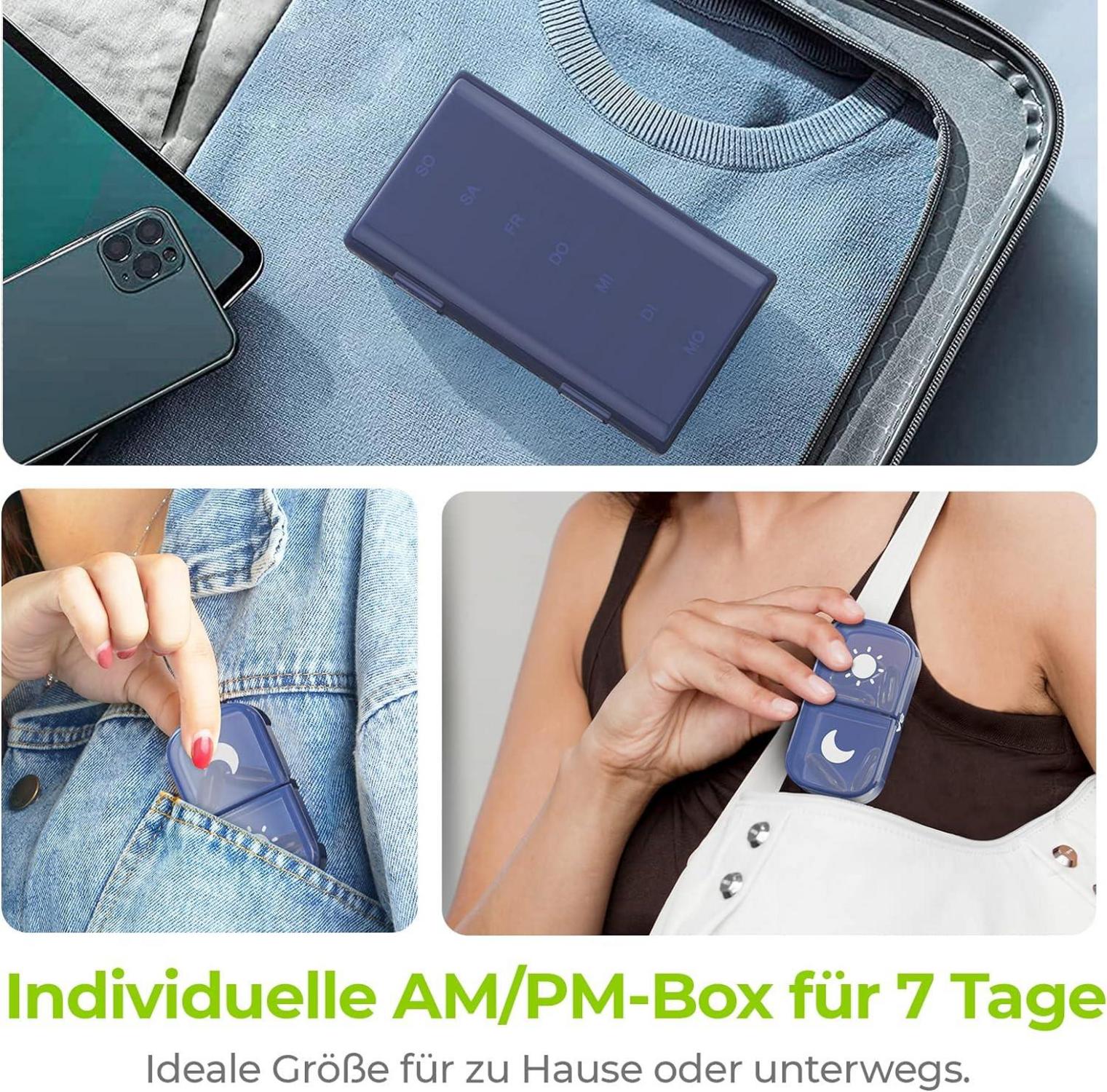 Tablettenbox 7 Tage Morgens Abends 2 Fächer feuchtigkeitsbeständig