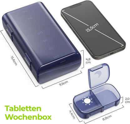 Tablettenbox 7 Tage Pillendose 2 Fächer feuchtigkeitsbeständig Blau