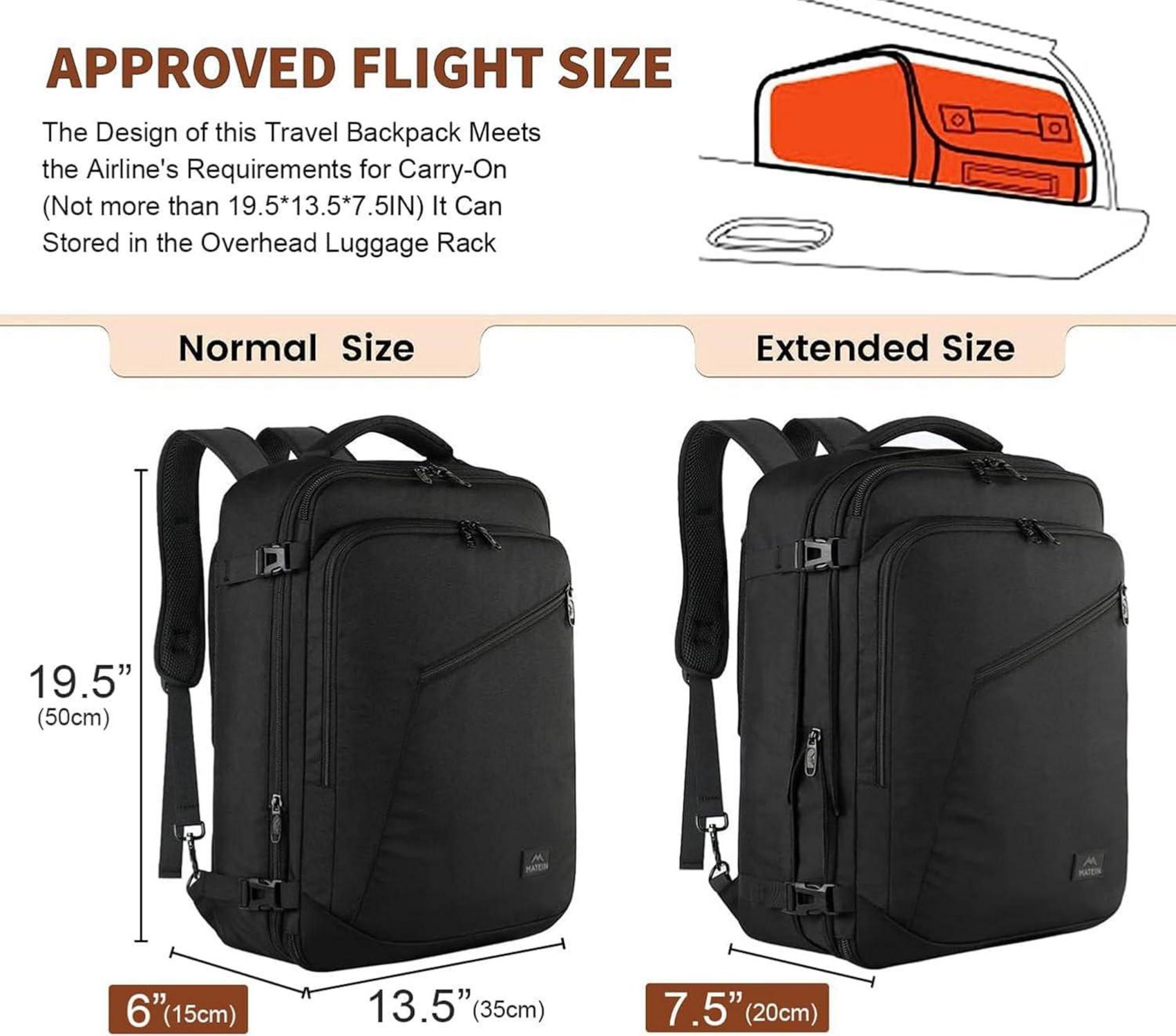 MATEIN Reiserucksack Handgepäck 50x35x20cm Erweiterbar Cabin