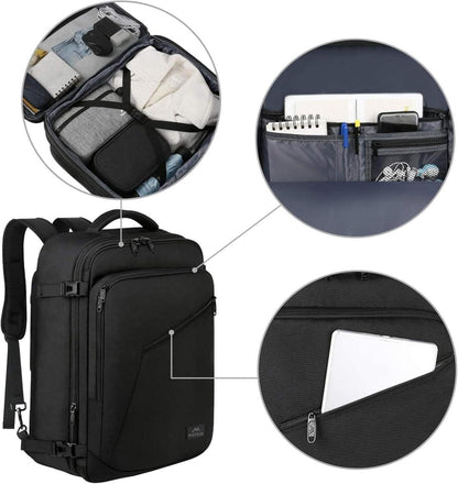 MATEIN Reiserucksack Handgepäck Flugzeug Schwarz 50x35x20cm