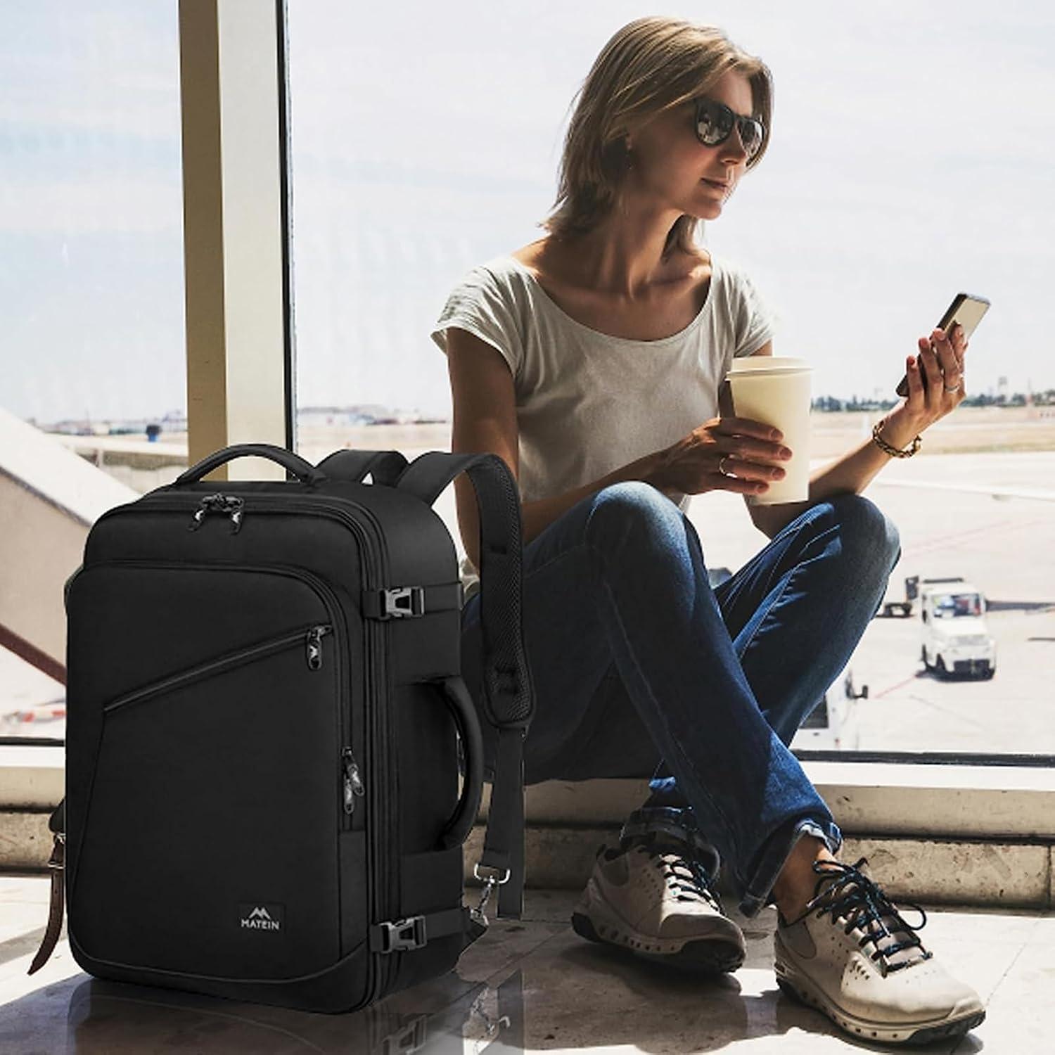 MATEIN Reiserucksack Handgepäck Flugzeug Schwarz 50x35x20cm