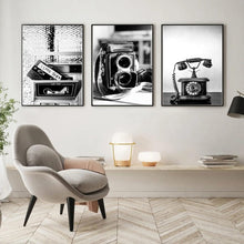 3er Schwarz Weiß Vintage Poster Set Kameras Telefone Wall Art