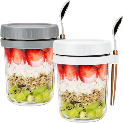 Glas Müslibecher to go mit Löffel, 400ml Joghurtbecher Overnight Oats