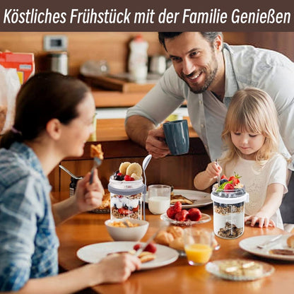 Glas Müslibecher to go mit Löffel, 400ml Joghurtbecher Luftdicht